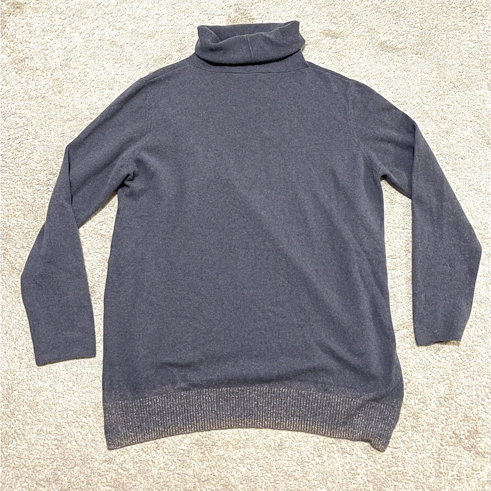 Fabiana Filippi Women's Grey Turtleneck Sweater with shimmer hem, size Large
